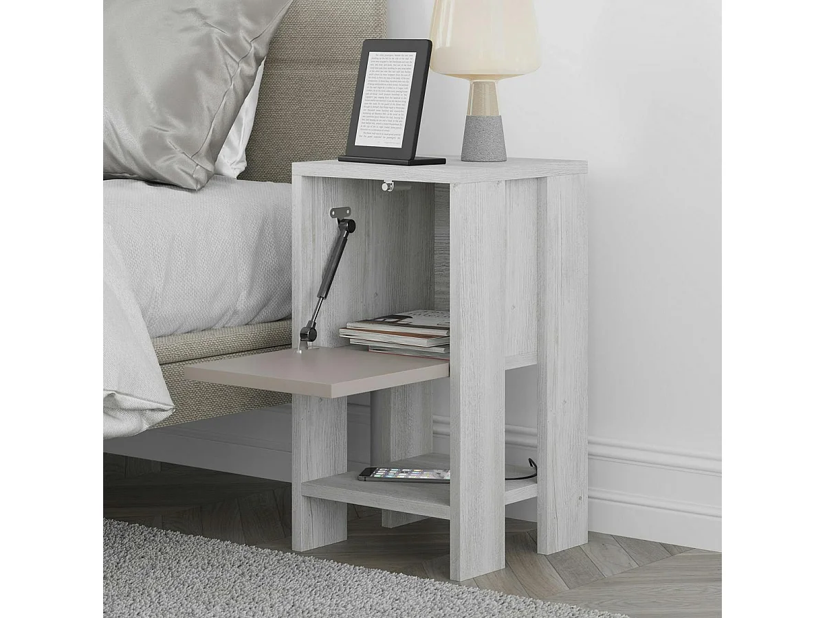Petite table de chevet blanc gris 1 porte moka MARFA