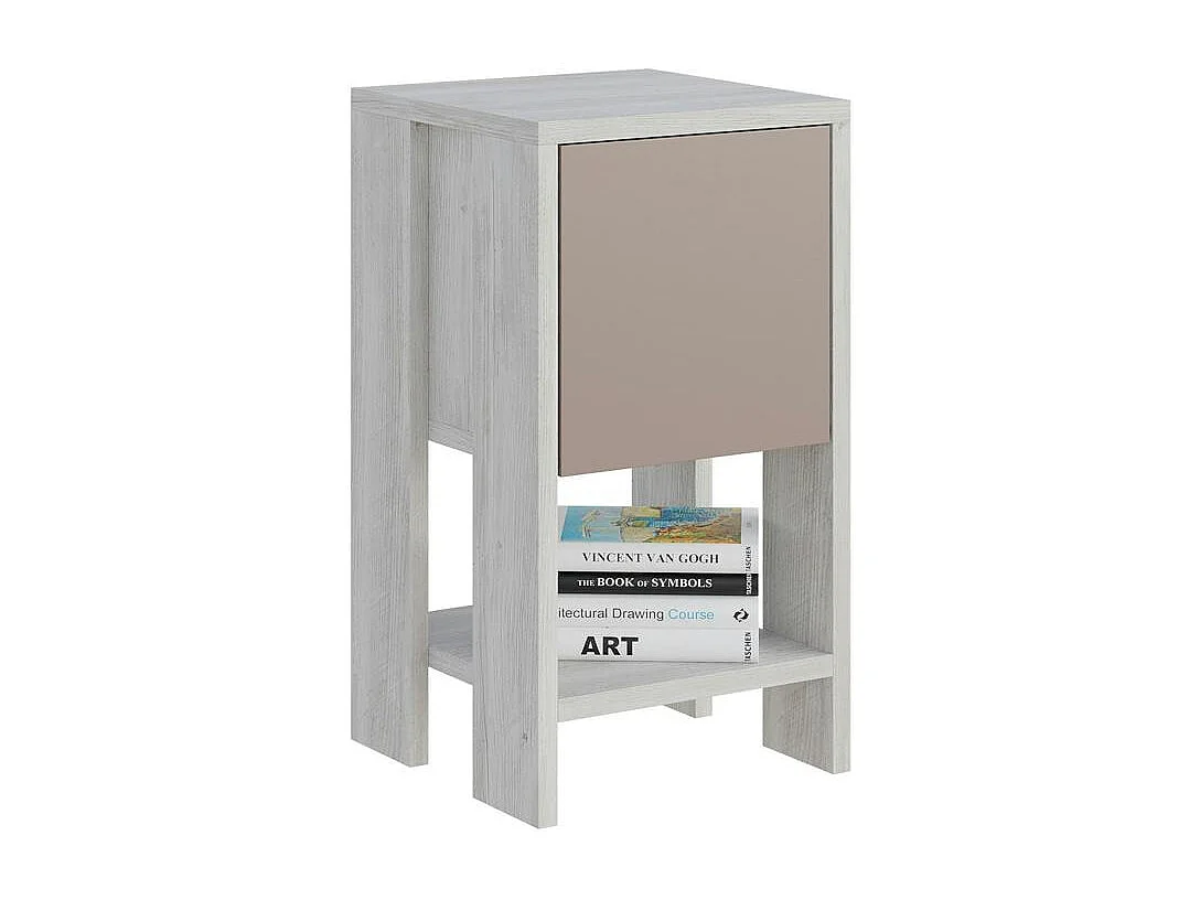 Petite table de chevet blanc gris 1 porte moka MARFA