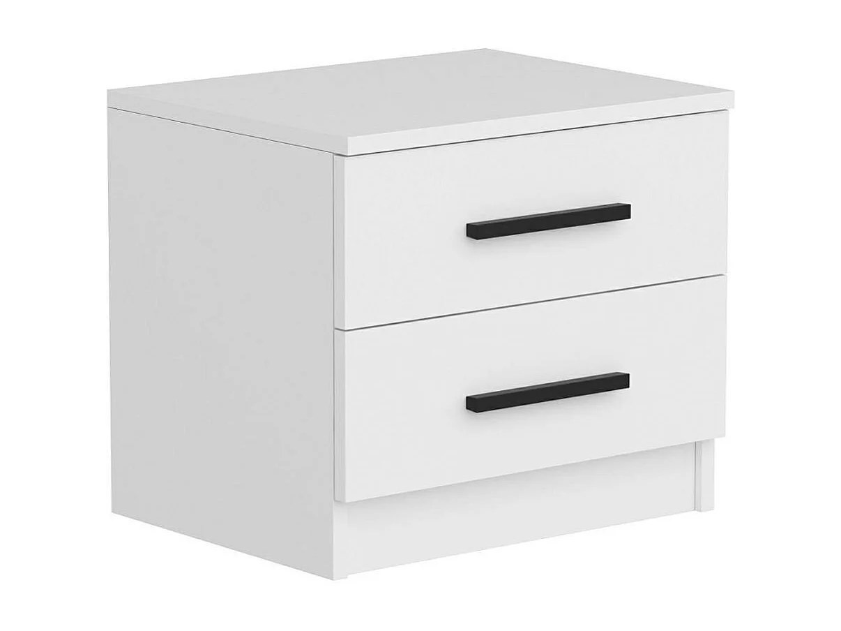 Table de chevet blanche 2 tiroirs à poignée baguette MARFA