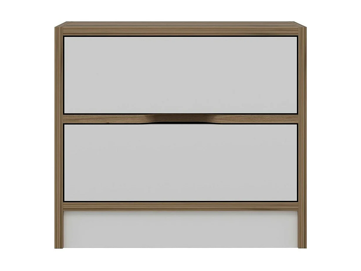 Table de chevet moderne 2 tiroirs décor bois et blanc BYRON