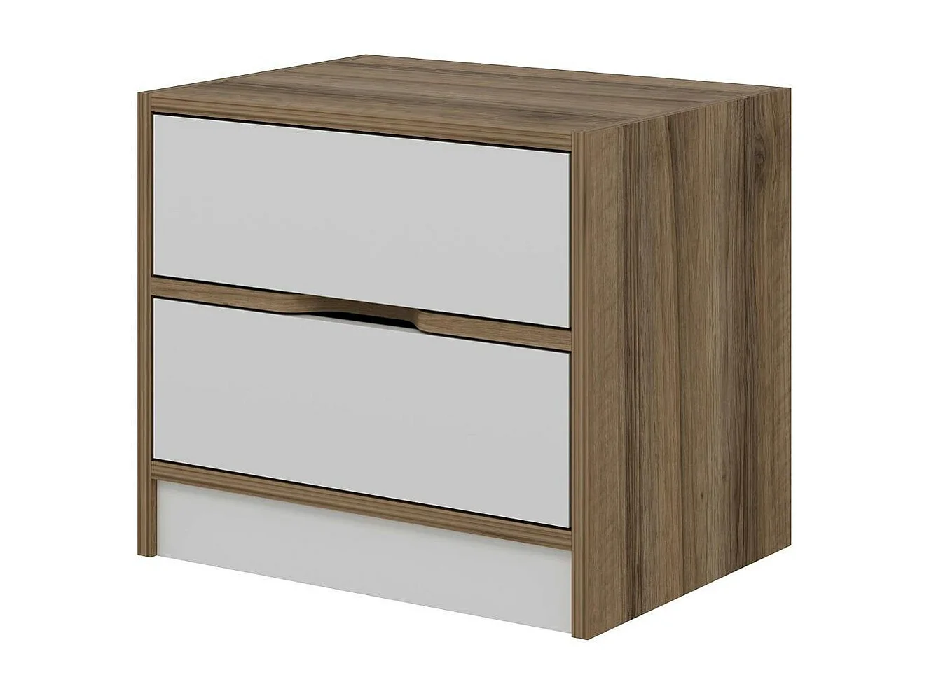 Table de chevet moderne 2 tiroirs décor bois et blanc BYRON