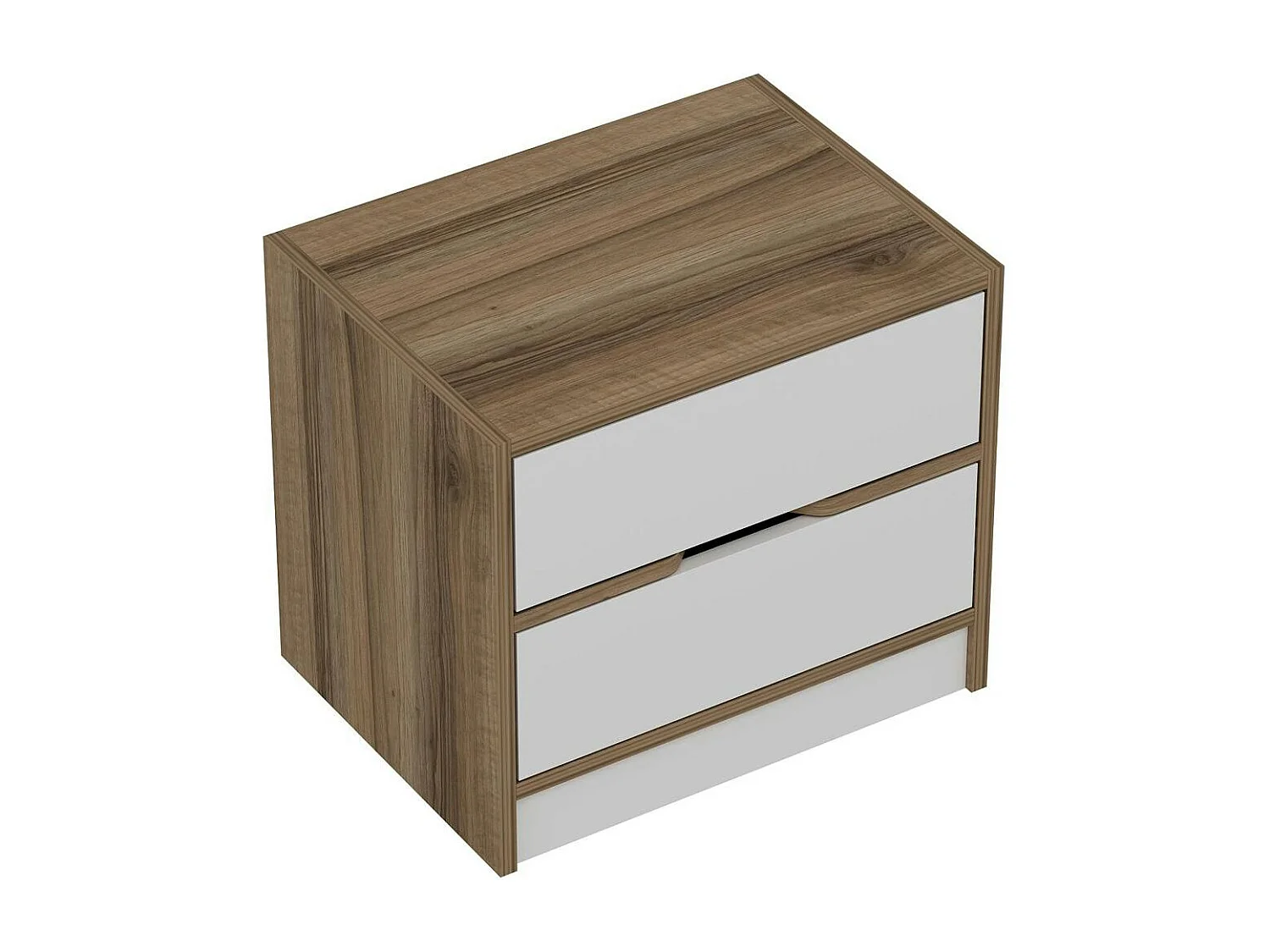 Table de chevet moderne 2 tiroirs décor bois et blanc BYRON