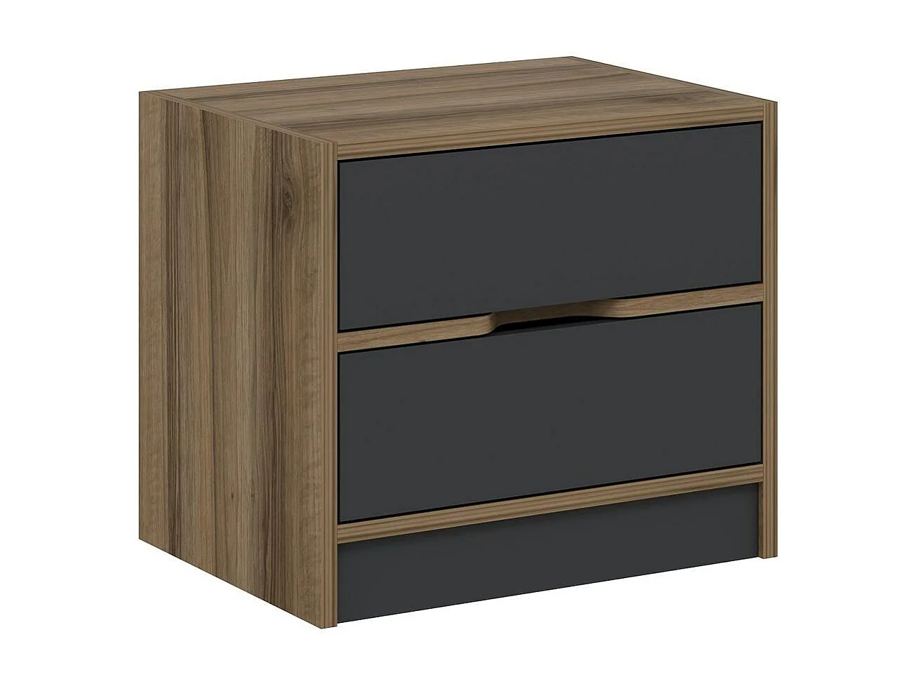 Table de chevet moderne 2 tiroirs décor bois et gris BYRON