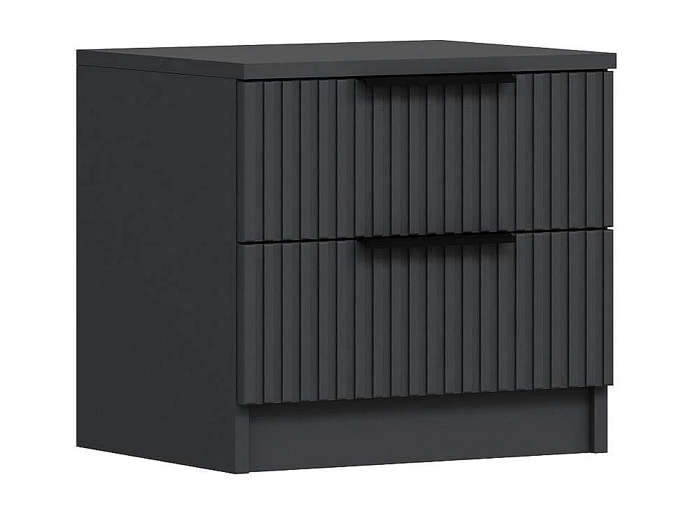 Table de chevet grise 2 tiroirs rainurés à poignées BYRON