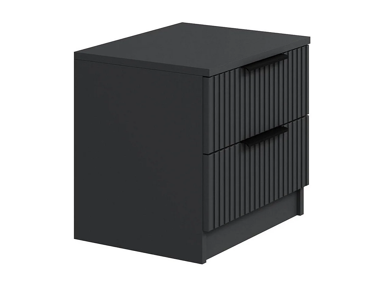 Table de chevet grise 2 tiroirs rainurés à poignées BYRON