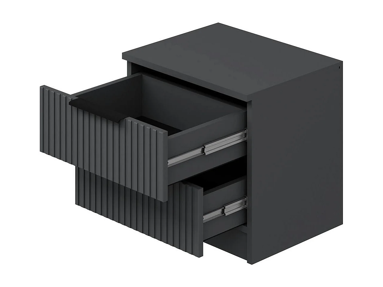 Table de chevet grise 2 tiroirs rainurés à poignées BYRON