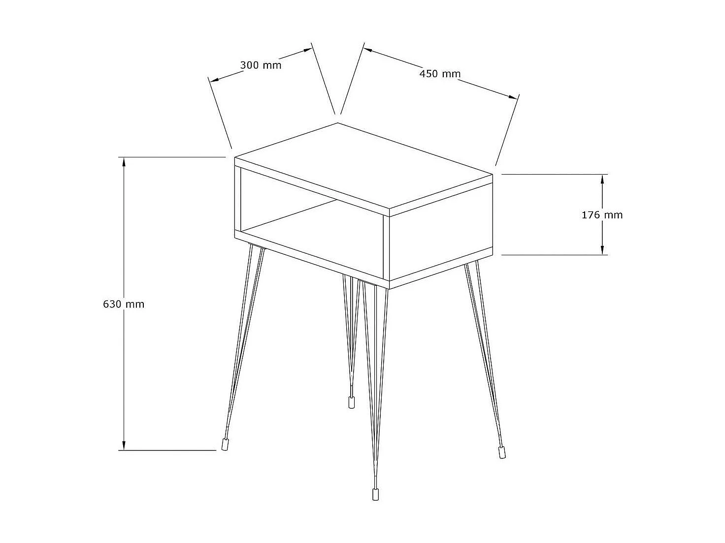 Table de chevet scandinave, niche et pieds épingle JENA