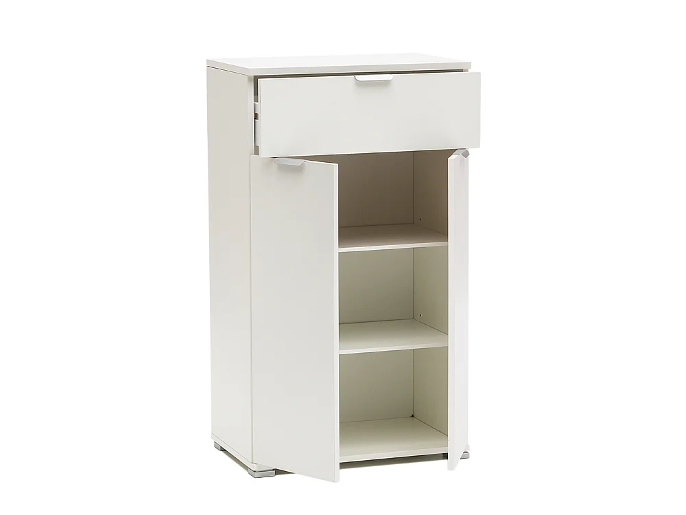 Table de Chevet/Armoire Blanche 2 Portes + Tiroir | Meuble Gain de Place avec 2 Étagères Réglables | Préassemblé pour Chambre, Entrée, Salle de Bain et Salon