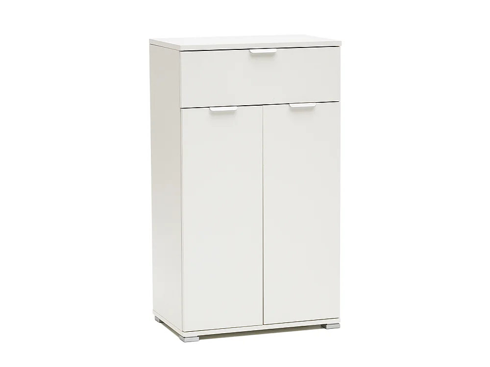 Table de Chevet/Armoire Blanche 2 Portes + Tiroir | Meuble Gain de Place avec 2 Étagères Réglables | Préassemblé pour Chambre, Entrée, Salle de Bain et Salon