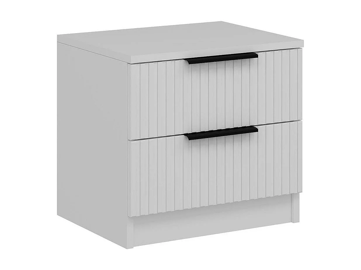 Table de chevet blanche 2 tiroirs rainurés à poignées BYRON