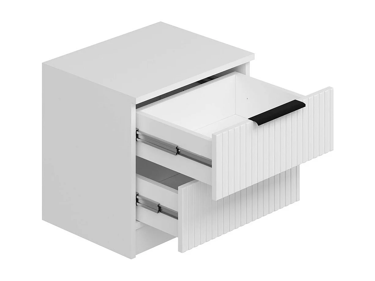 Table de chevet blanche 2 tiroirs rainurés à poignées BYRON