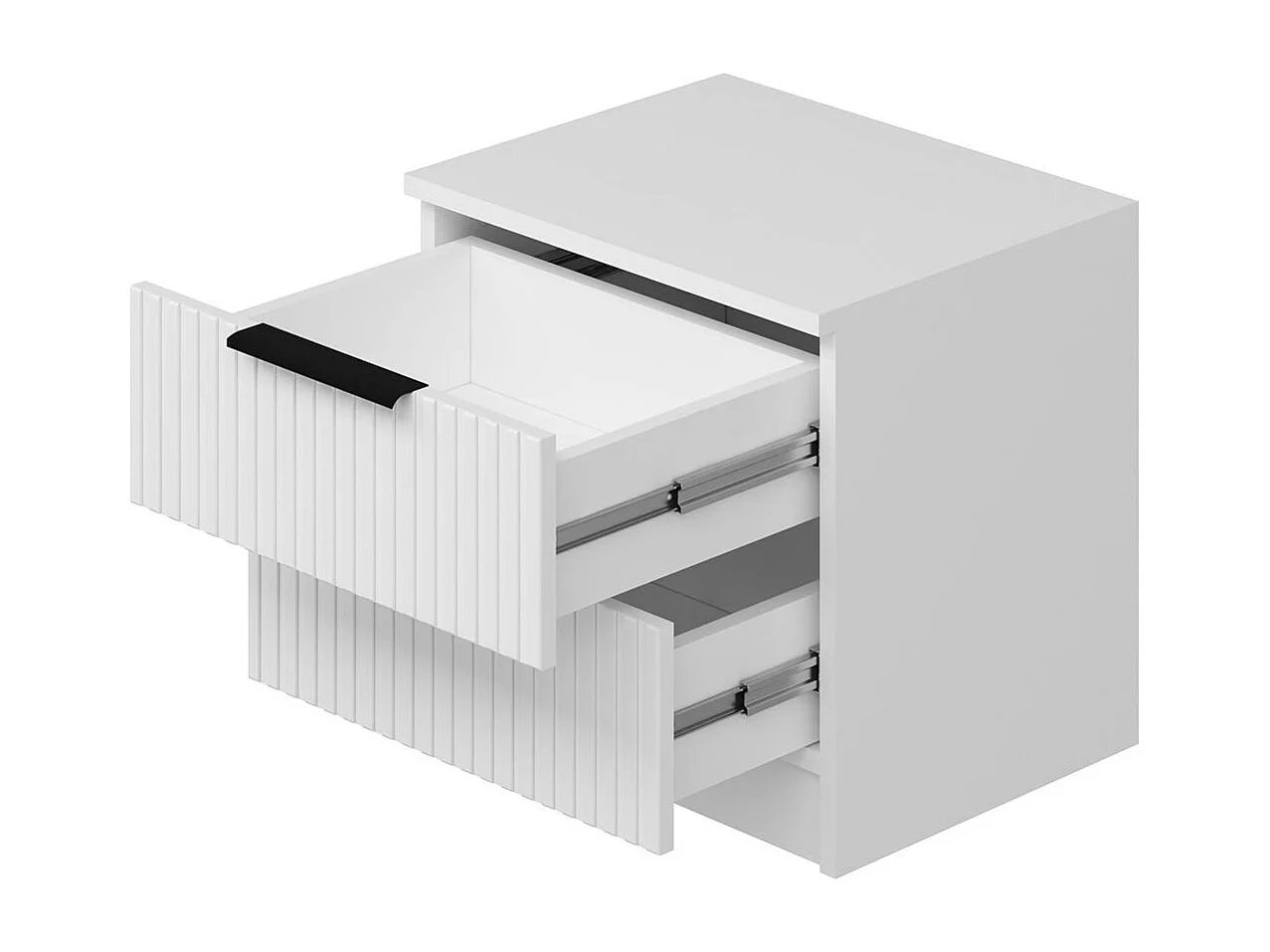 Table de chevet blanche 2 tiroirs rainurés à poignées BYRON