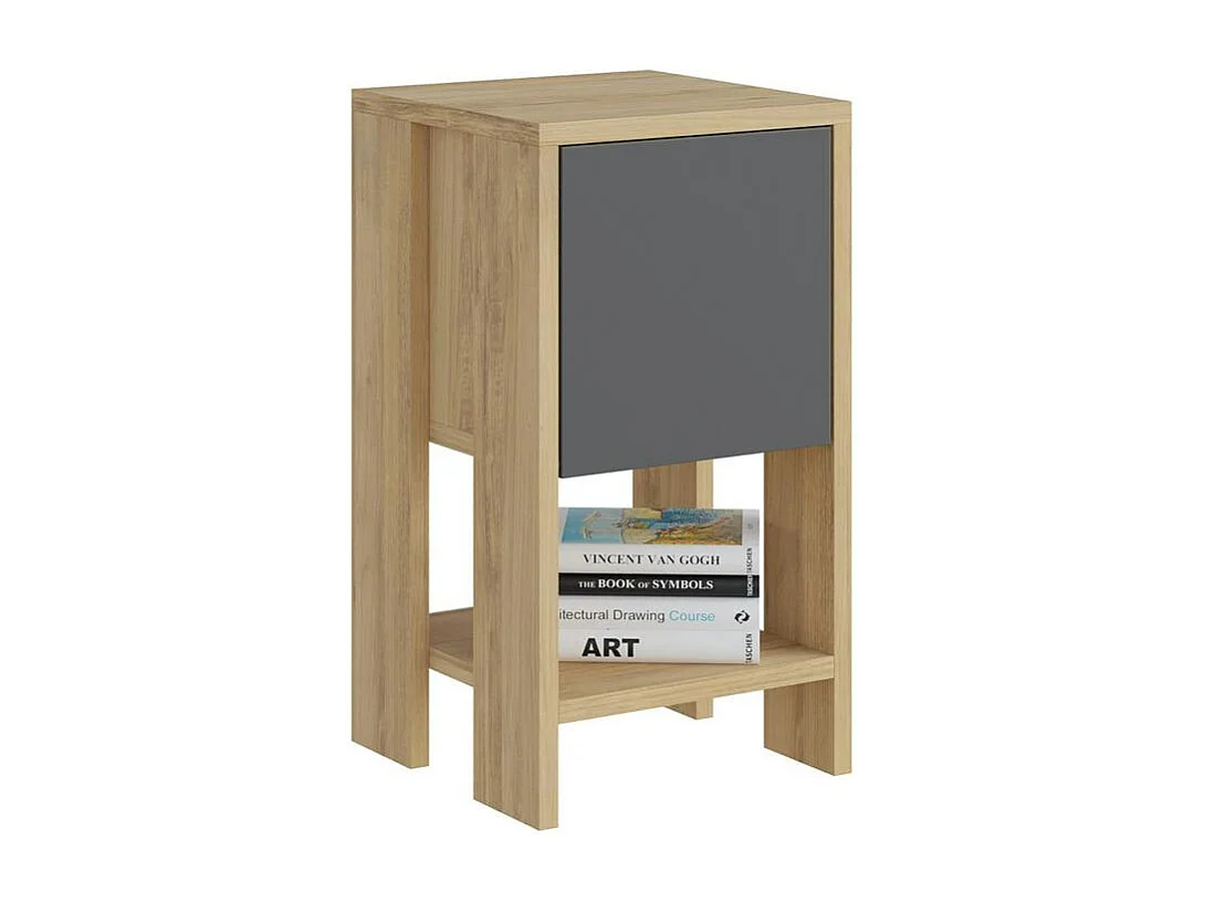 Petite table de chevet décor bois porte grise MARFA