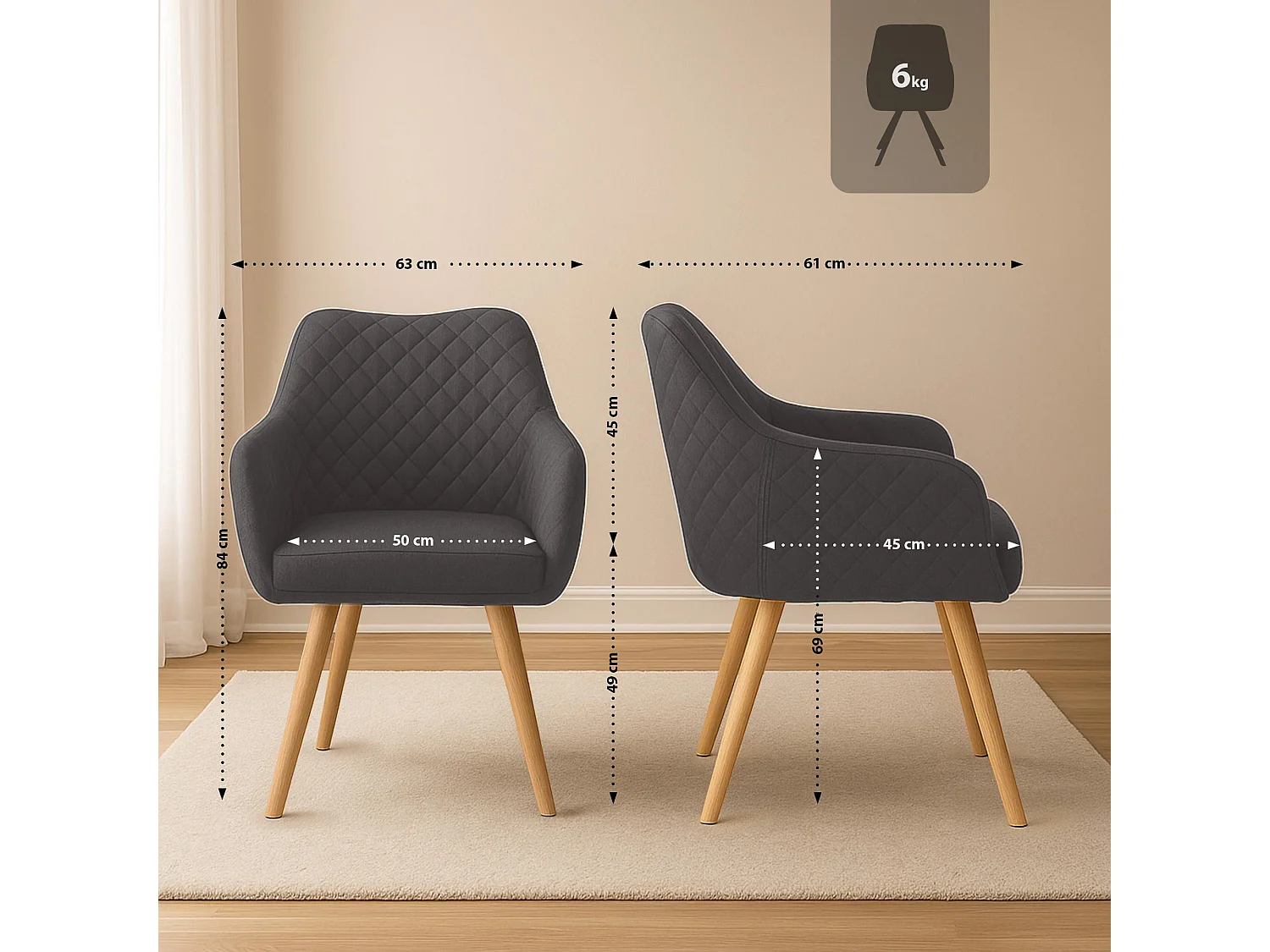 chaise salle à manger - Tissu & Nature - Gris foncé - Gent