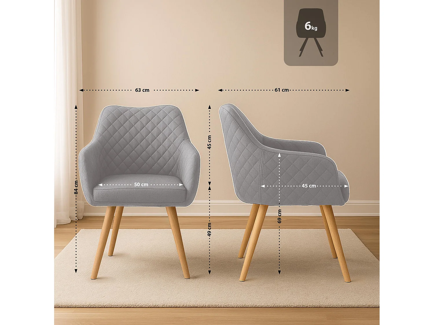 chaise salle à manger - Tissu & Nature - Gris - Gent