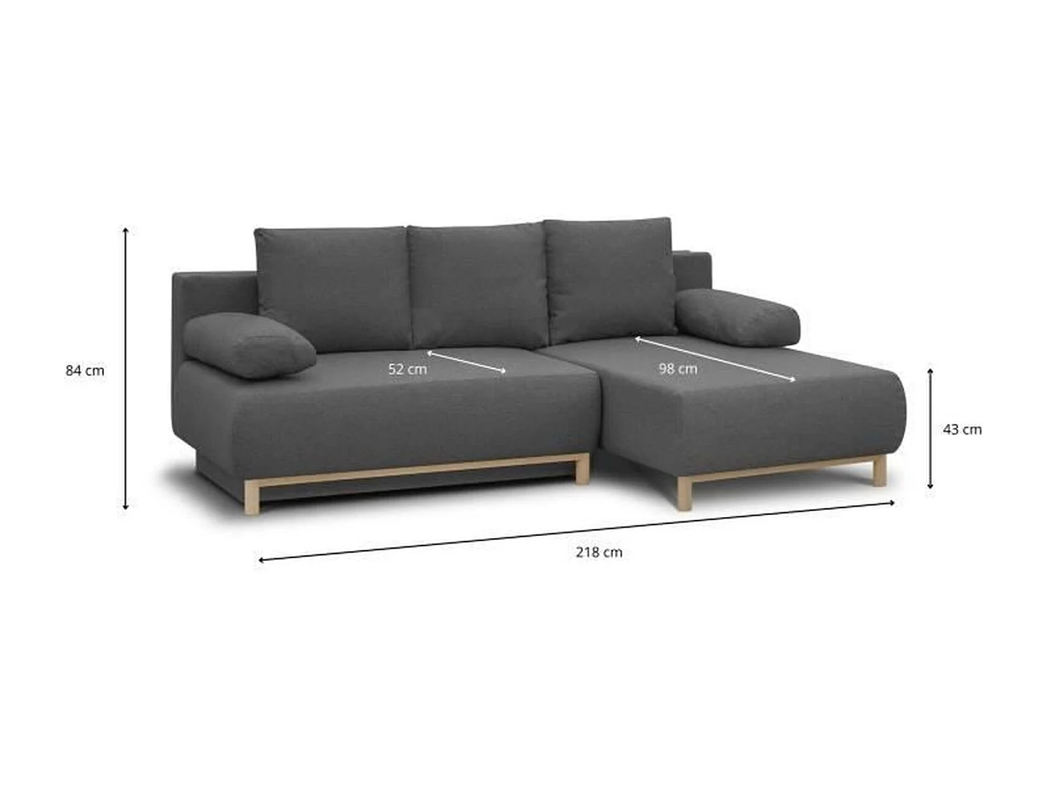 Rechtsseitiges Ecksofa 3-Sitzer MIKA hellgrau mit Stauraum und Schlafgelegenheit 130x210 cm, Japandi-Stil