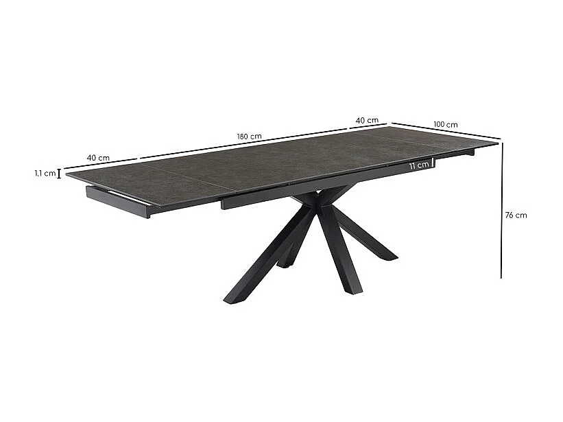 Table extensible 180 à 260 cm céramique gris anthracite pied croix - UTAH 04