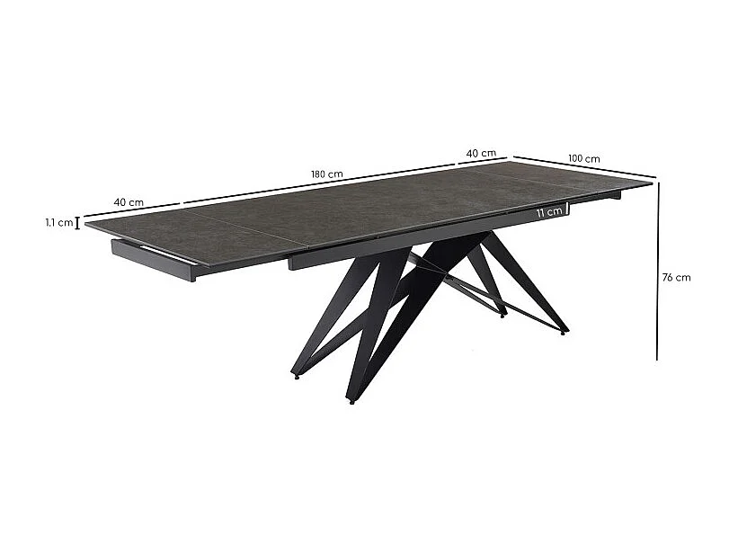 Table extensible 180 à 260 cm céramique gris anthracite pied géométrique - UTAH 03