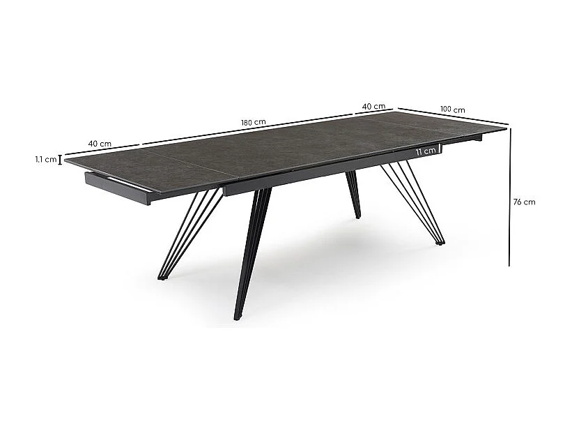 Table extensible 180 à 260 cm céramique gris anthracite pieds filaires - UTAH 01