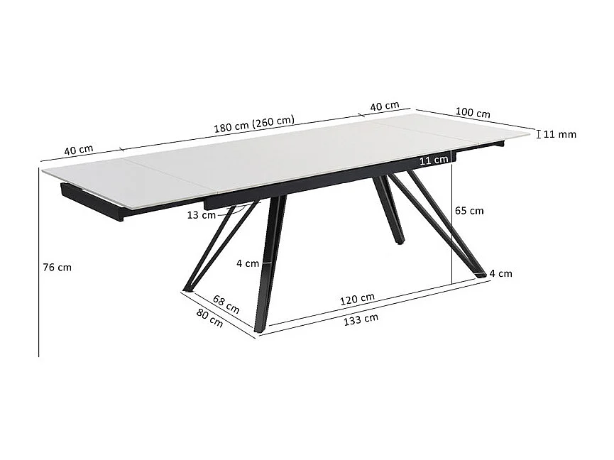 Table extensible 180 à 260 cm céramique blanc pieds en V - OREGON 10