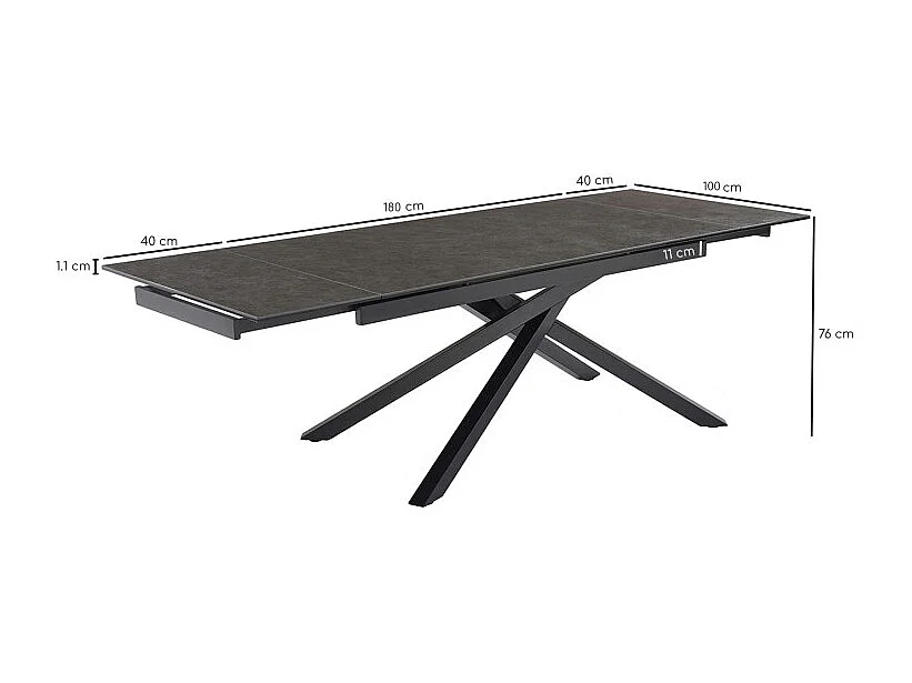 Table extensible 180 à 260 cm céramique gris anthracite pied torsadé - UTAH 05