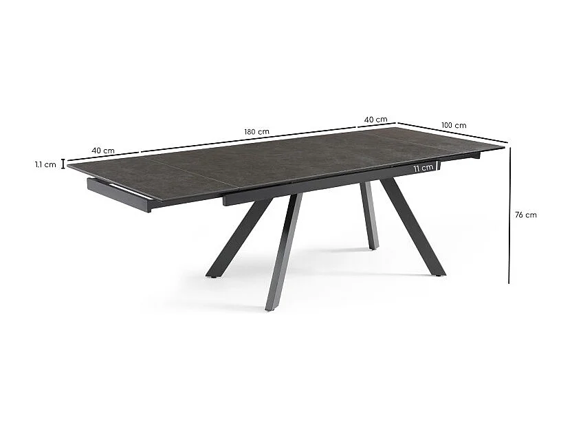 Table extensible 180 à 260 cm céramique gris anthracite pieds inclinés - UTAH 08