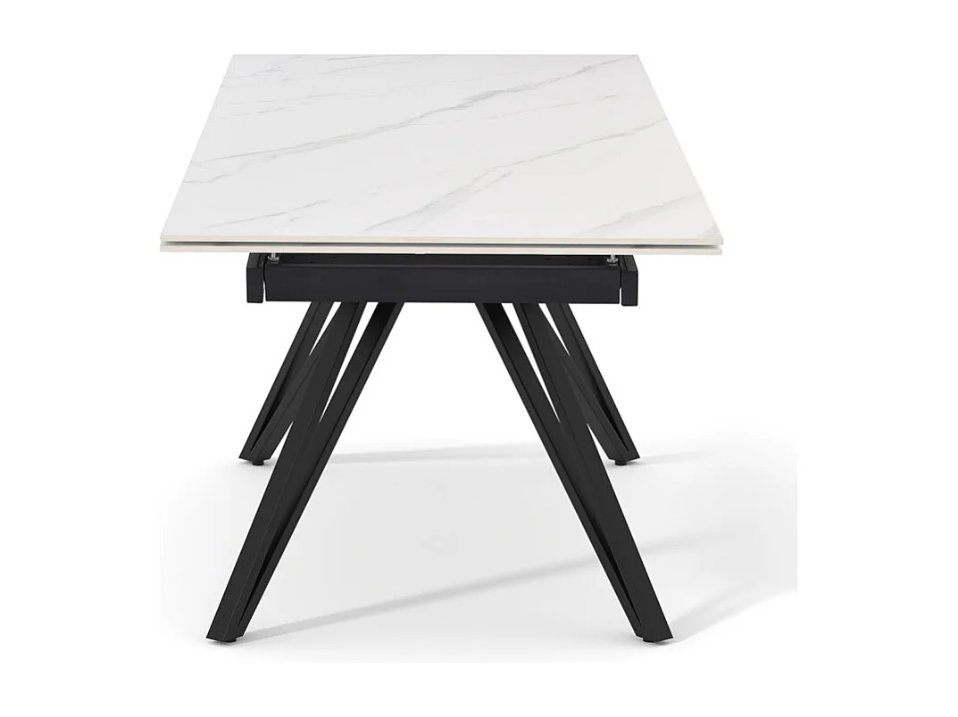 Table extensible 160 à 240 cm céramique blanc marbré pieds en V - NEVADA 10