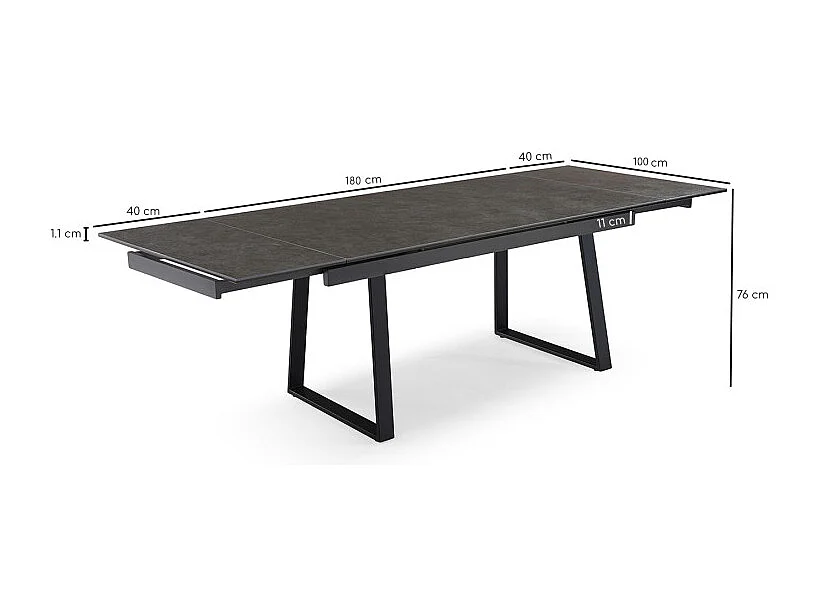 Table extensible 180 à 260 cm céramique gris anthracite pieds luge - UTAH 02