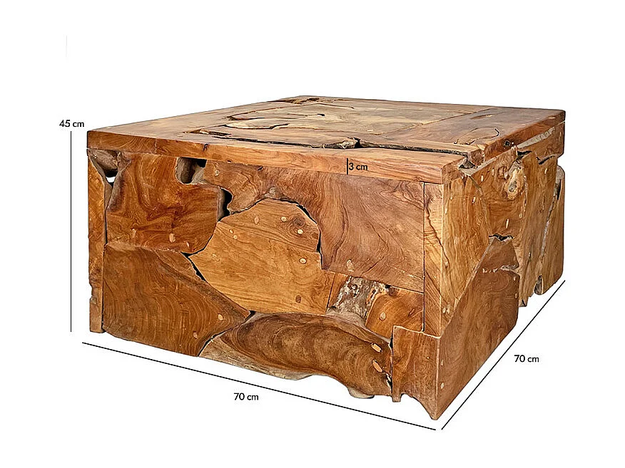 Table basse carrée 70 x 70 cm assemblage bois de teck – TEKKU 3