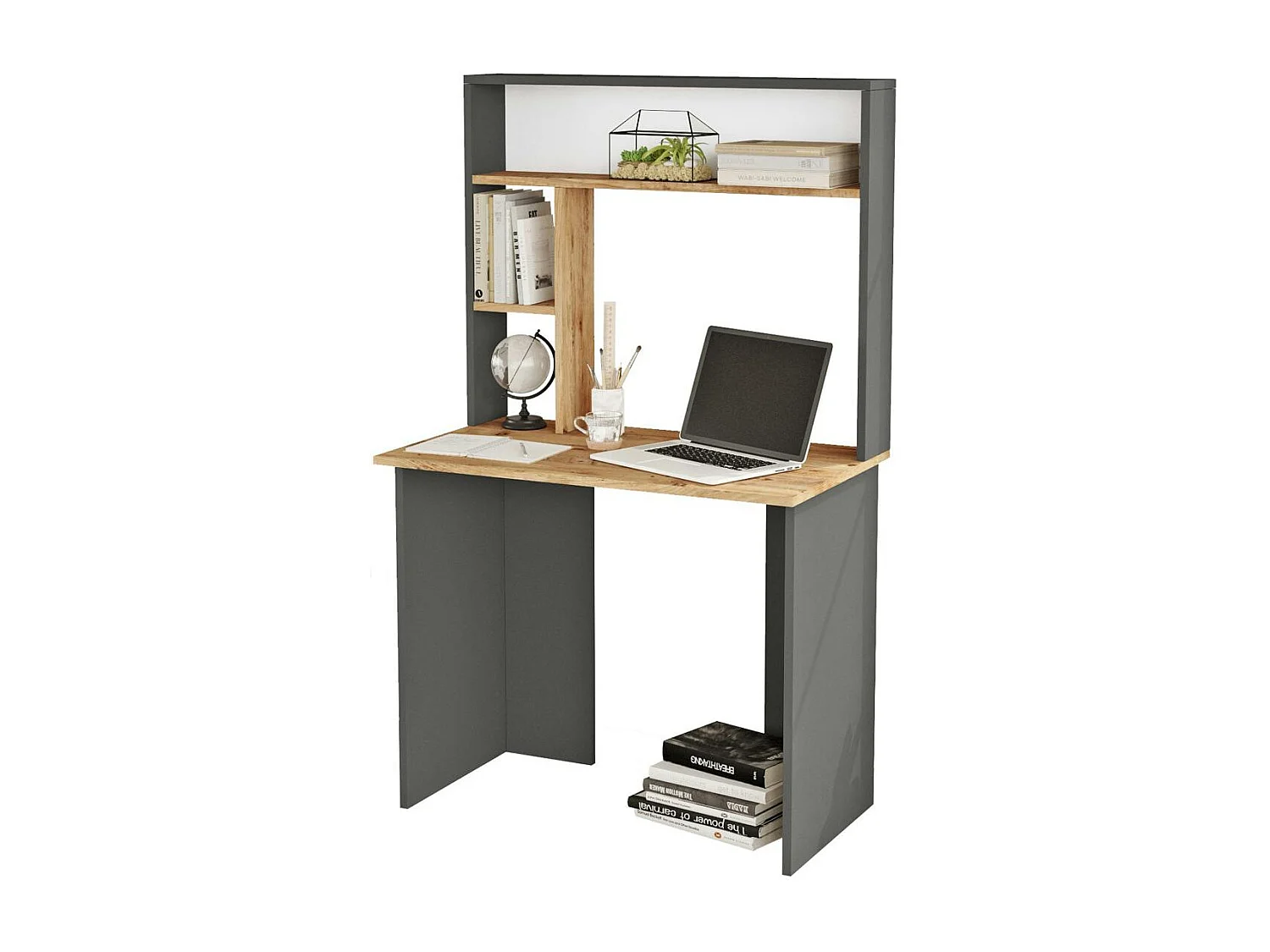 Bureau ado gris décor bois avec rangement haut MARFA