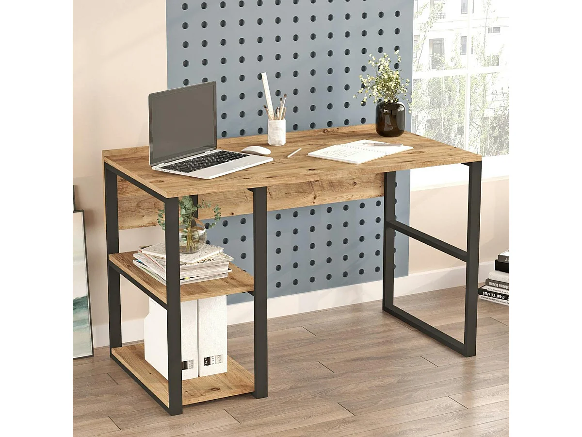 Bureau moderne décor bois avec 2 niches rangement JENA