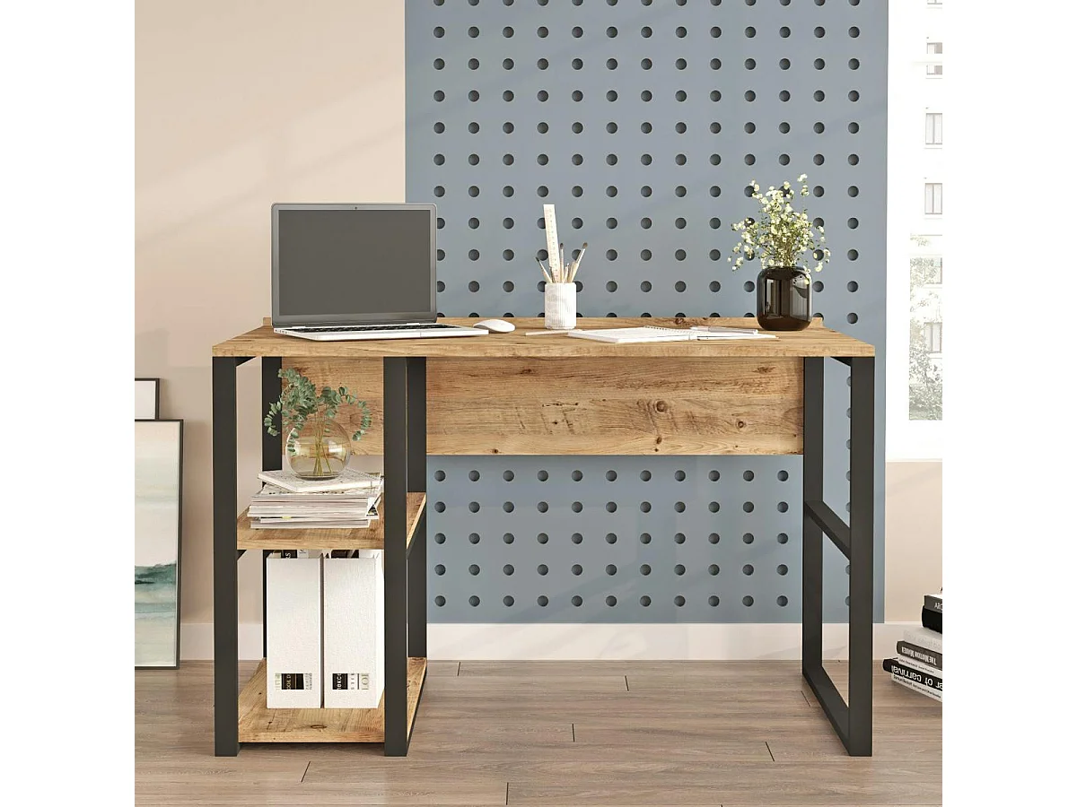 Bureau moderne décor bois avec 2 niches rangement JENA