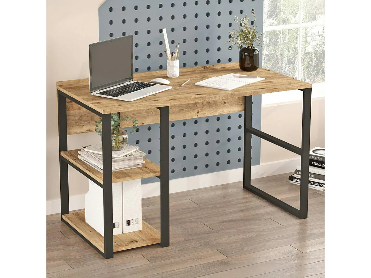 Bureau moderne décor bois avec 2 niches rangement JENA
