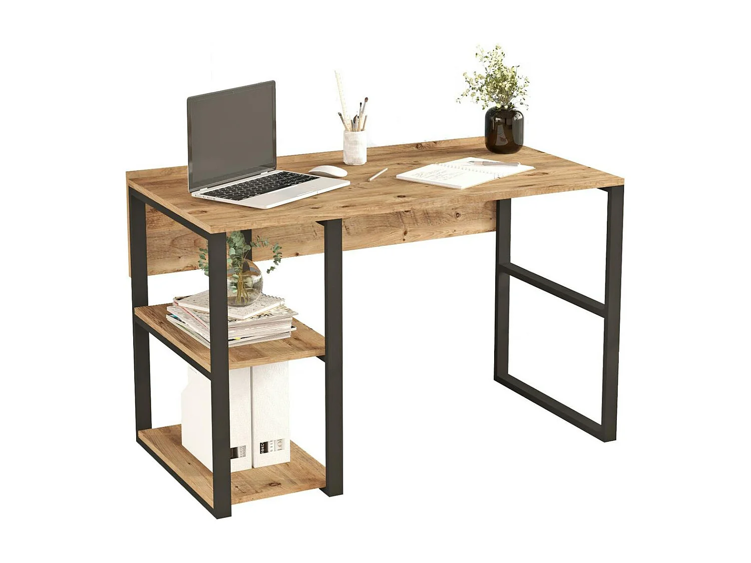 Bureau moderne décor bois avec 2 niches rangement JENA
