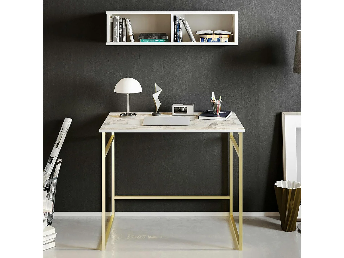 Bureau moderne chic décor marbre avec étagère assortie MARFA