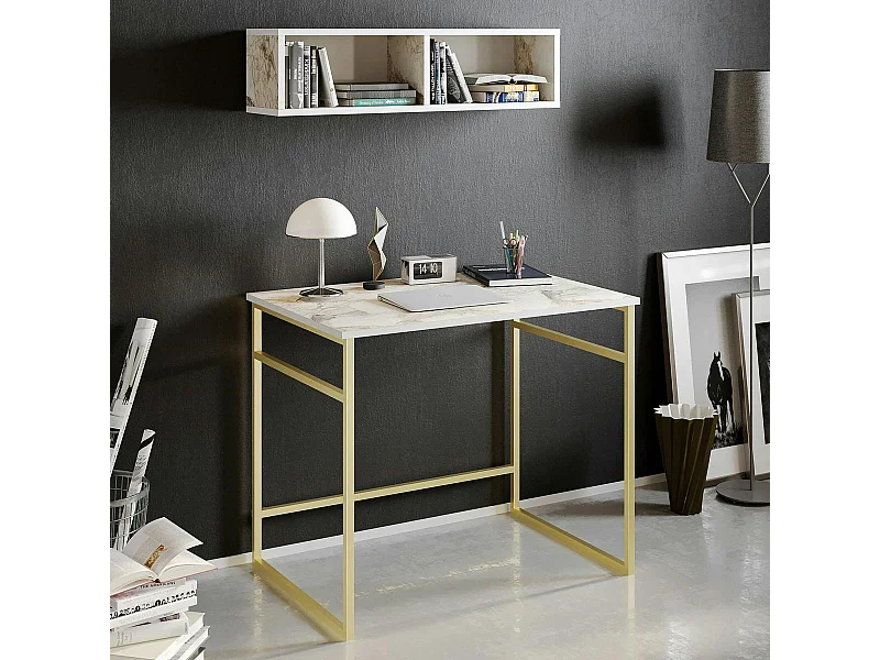 Bureau moderne chic décor marbre avec étagère assortie MARFA