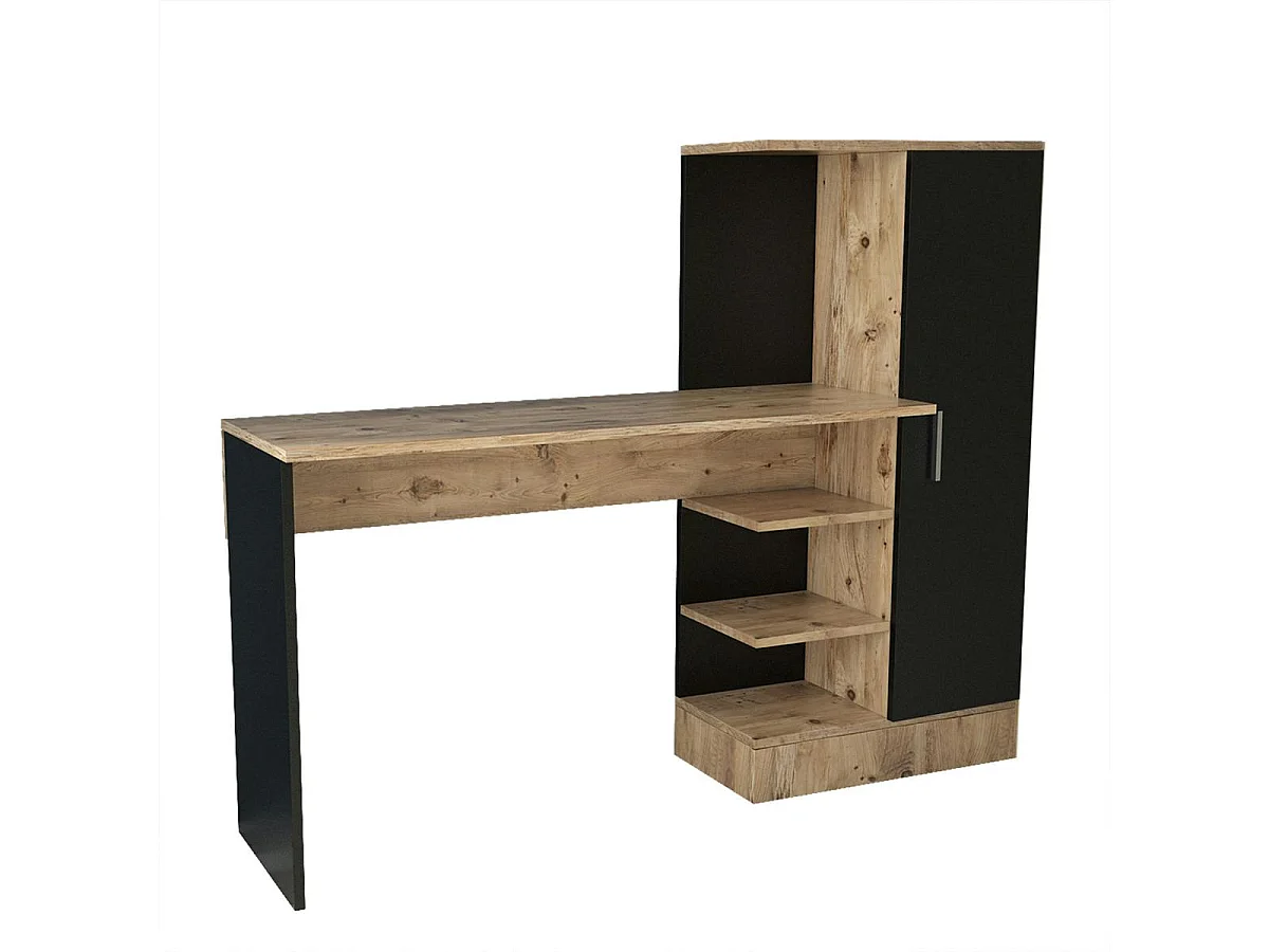 Bureau ado noir décor bois avec rangement et étagères MARFA