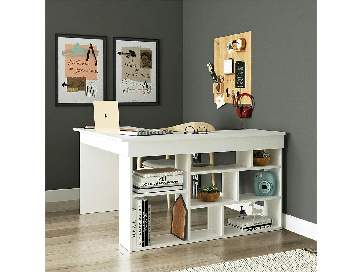Bureau d'angle blanc avec niches de rangement MARFA