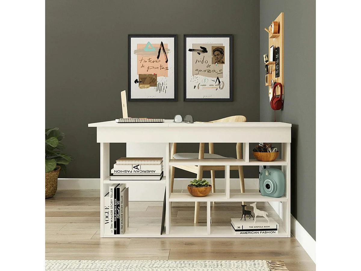 Bureau d'angle blanc avec niches de rangement MARFA
