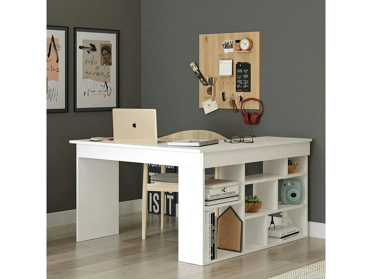 Bureau d'angle blanc avec niches de rangement MARFA