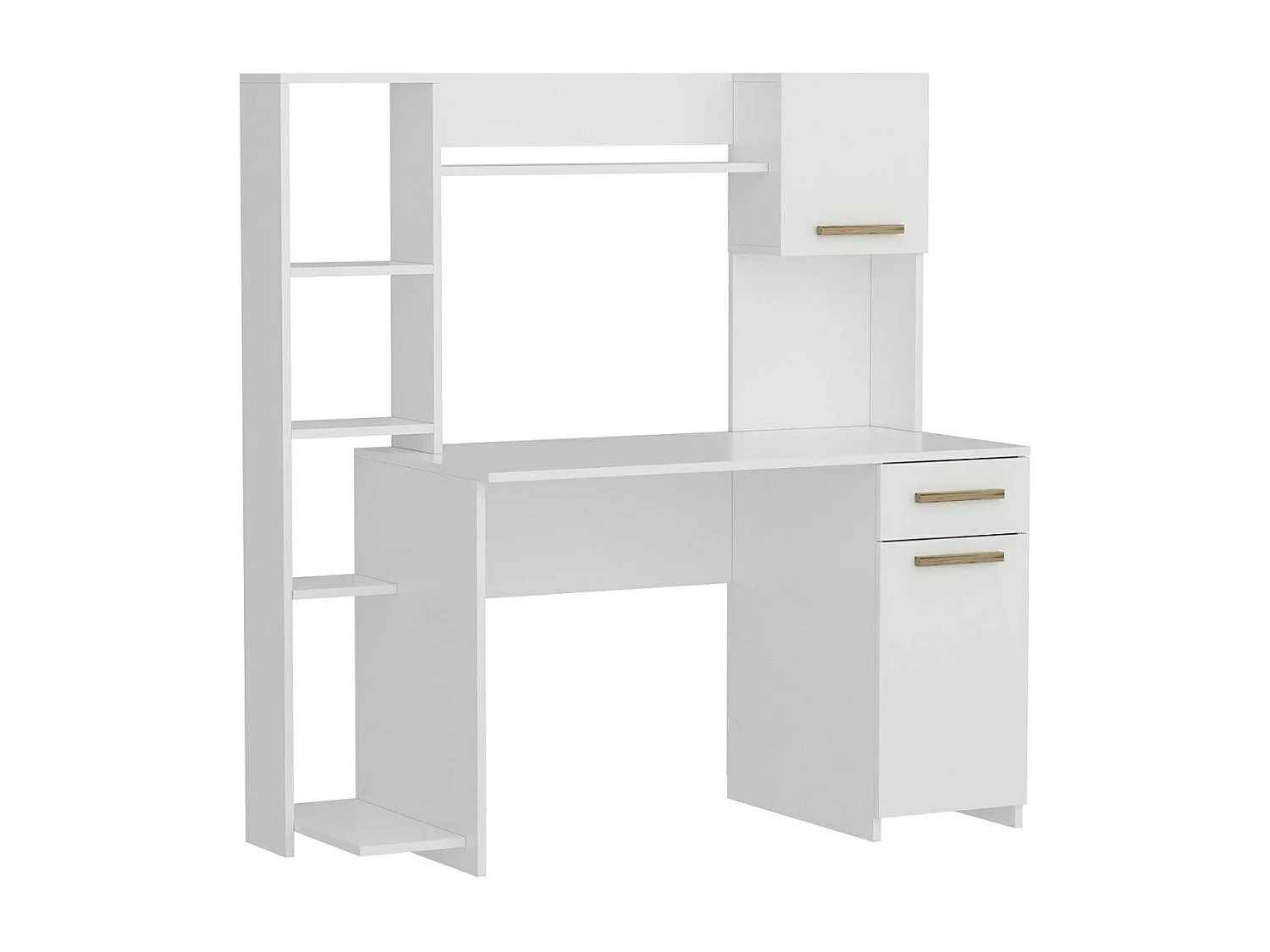 Bureau ordinateur fixe blanc avec rangement et étagères MARFA