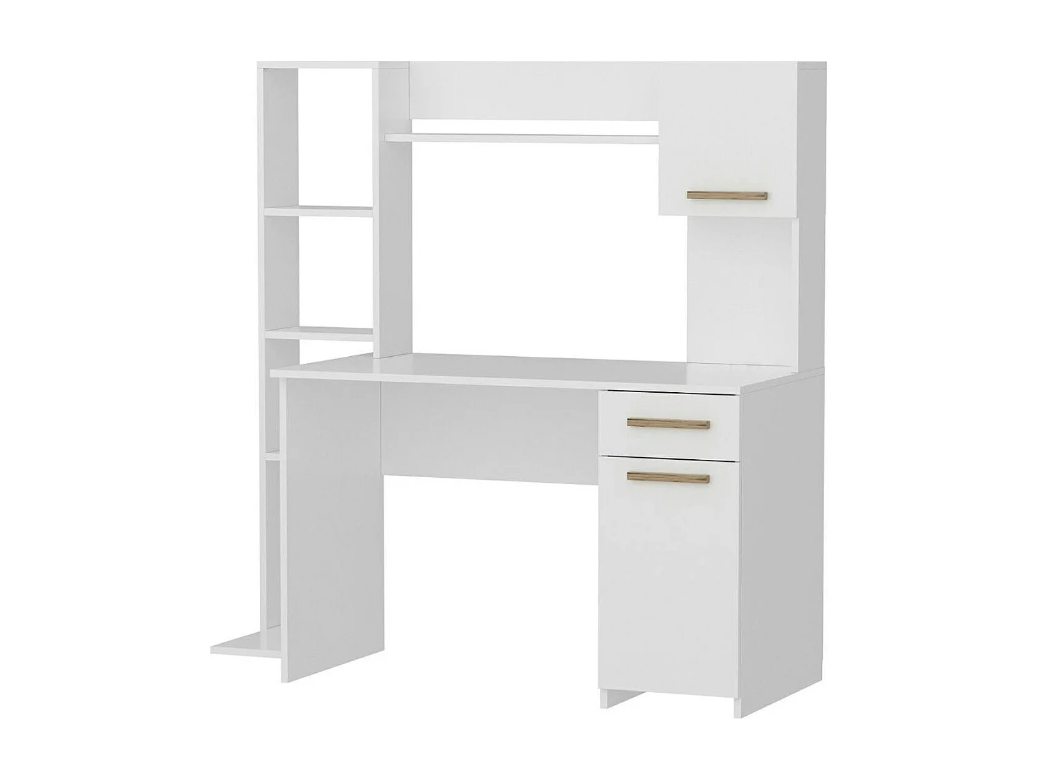 Bureau ordinateur fixe blanc avec rangement et étagères MARFA