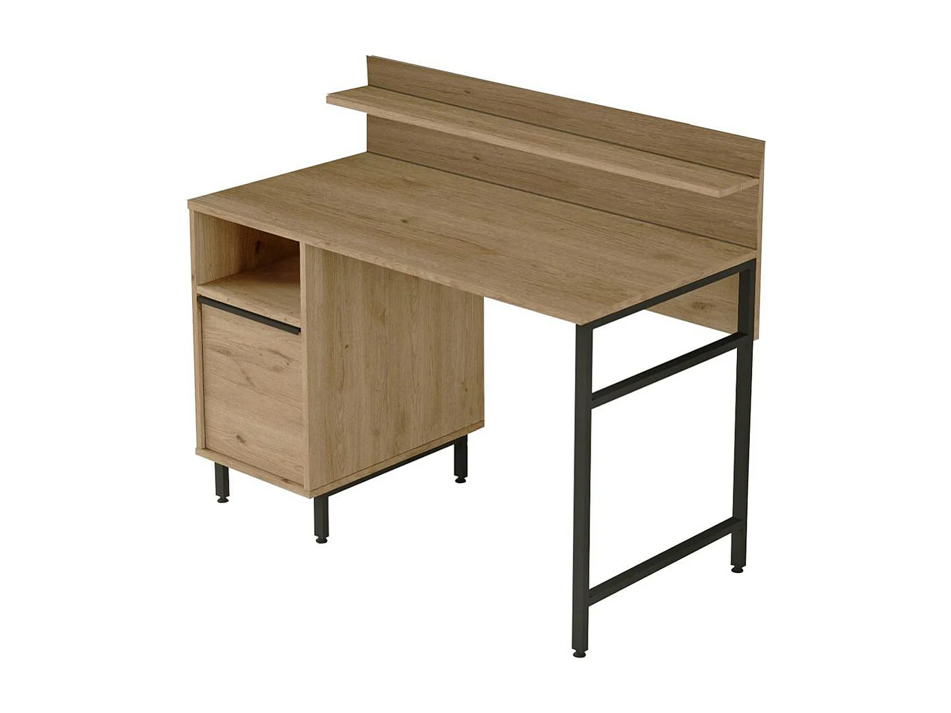 Bureau moderne décor bois avec rangement et étagère JENA