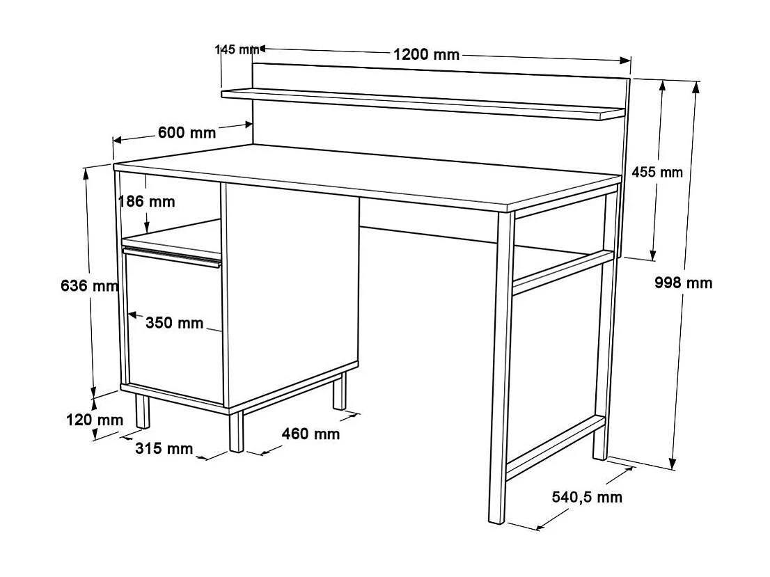 Bureau moderne décor bois avec rangement et étagère JENA