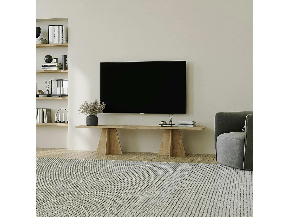 Banc TV design décor bois bords arrondis pieds croisés MARFA