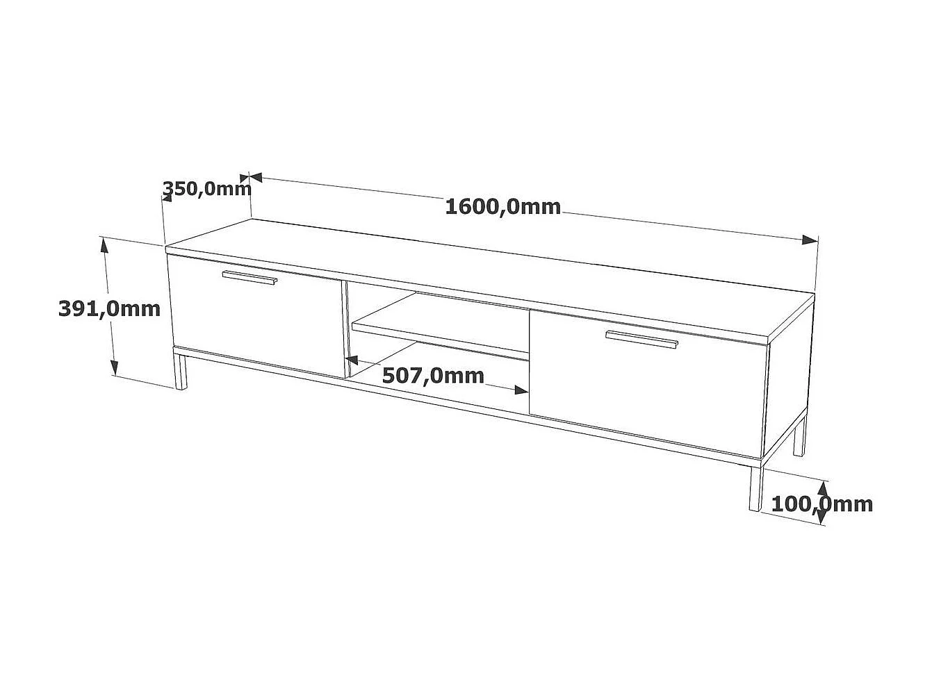 Meuble TV moderne décor bois et gris 2 portes 2 niches JENA