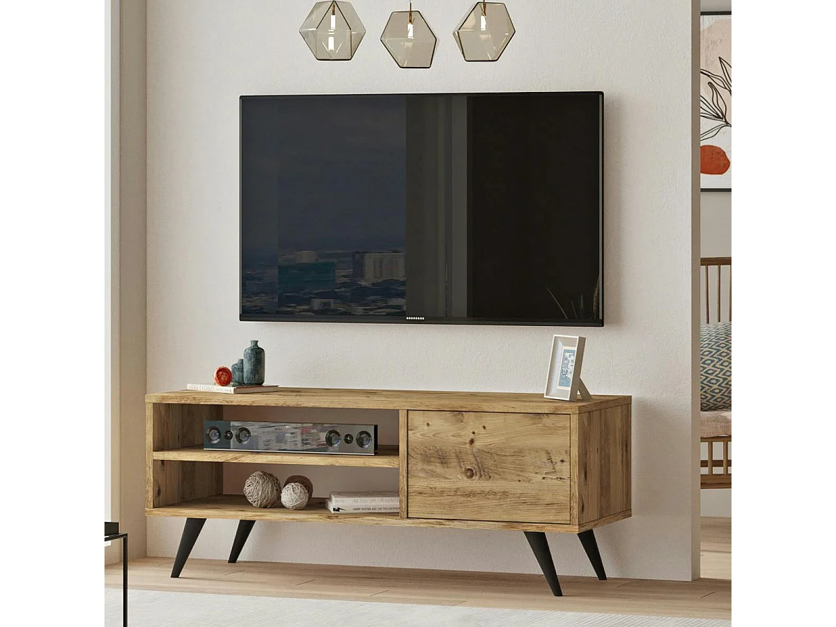 Petit meuble TV décor bois de pin avec rangement MARFA