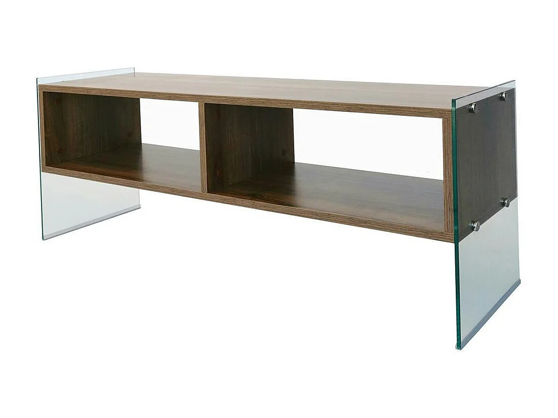 Meuble TV design montants verre et décor noyer SALTA