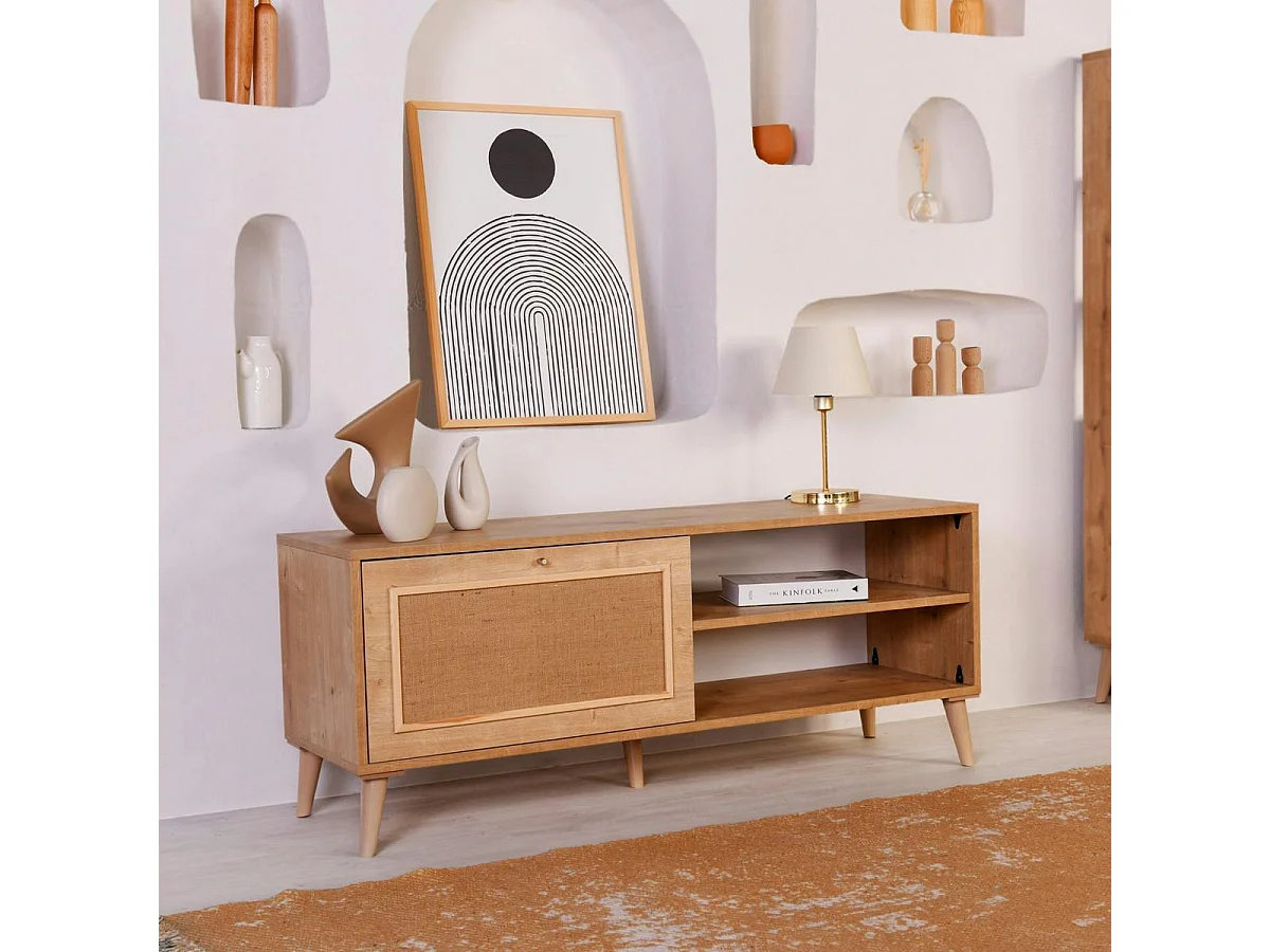 Meuble TV bohème avec porte tissu toile jute MARFA