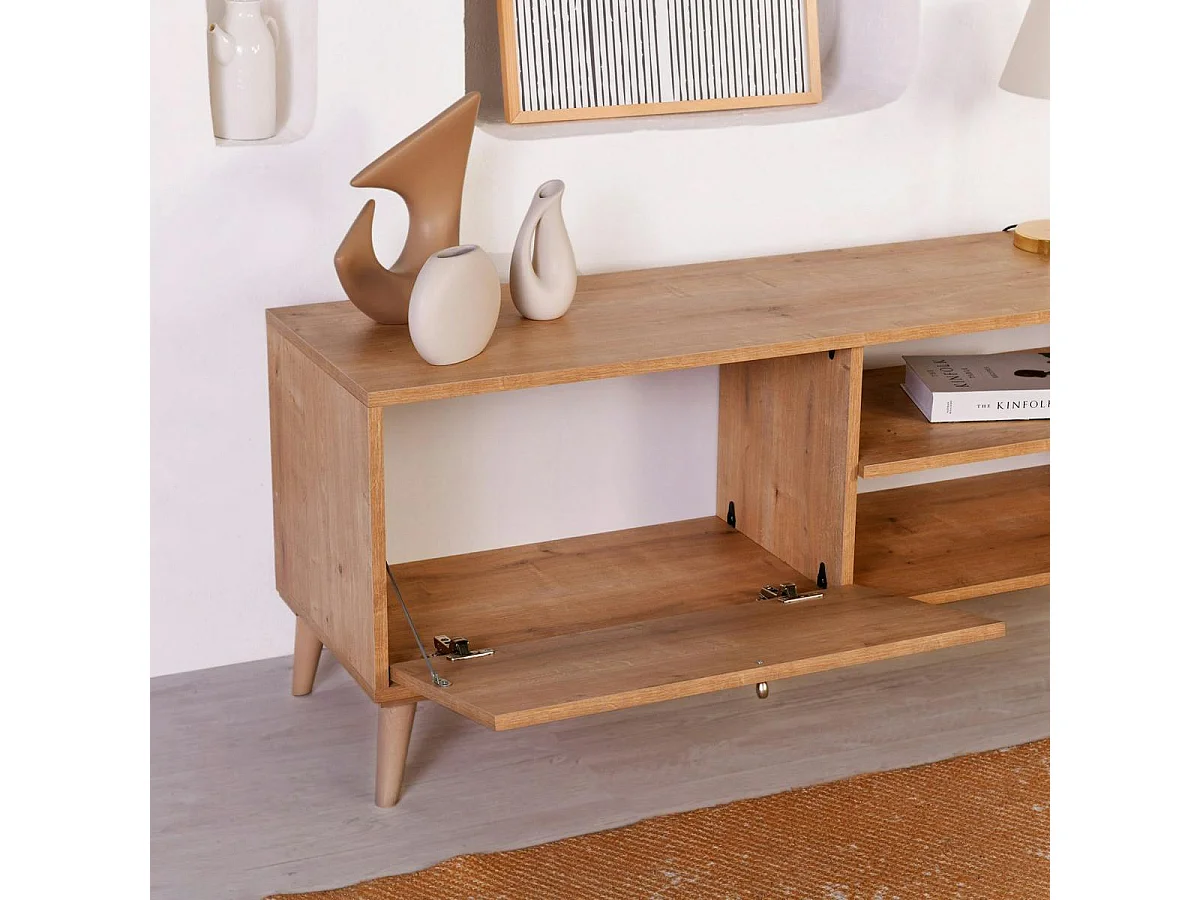 Meuble TV bohème avec porte tissu toile jute MARFA